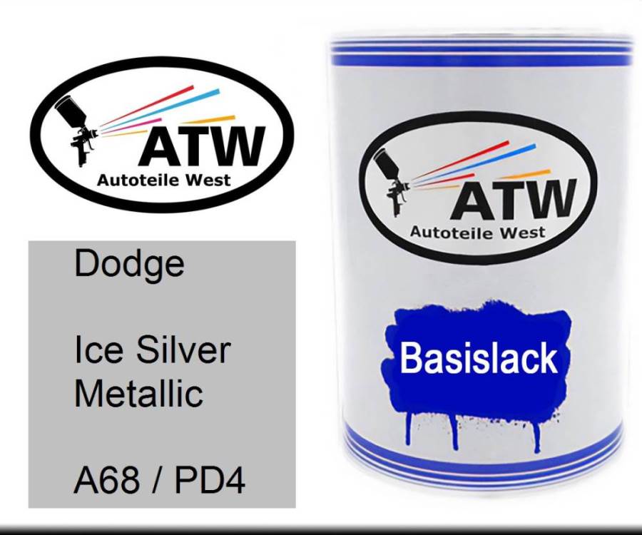 Dodge, Ice Silver Metallic, A68 / PD4: 500ml Lackdose, von ATW Autoteile West.